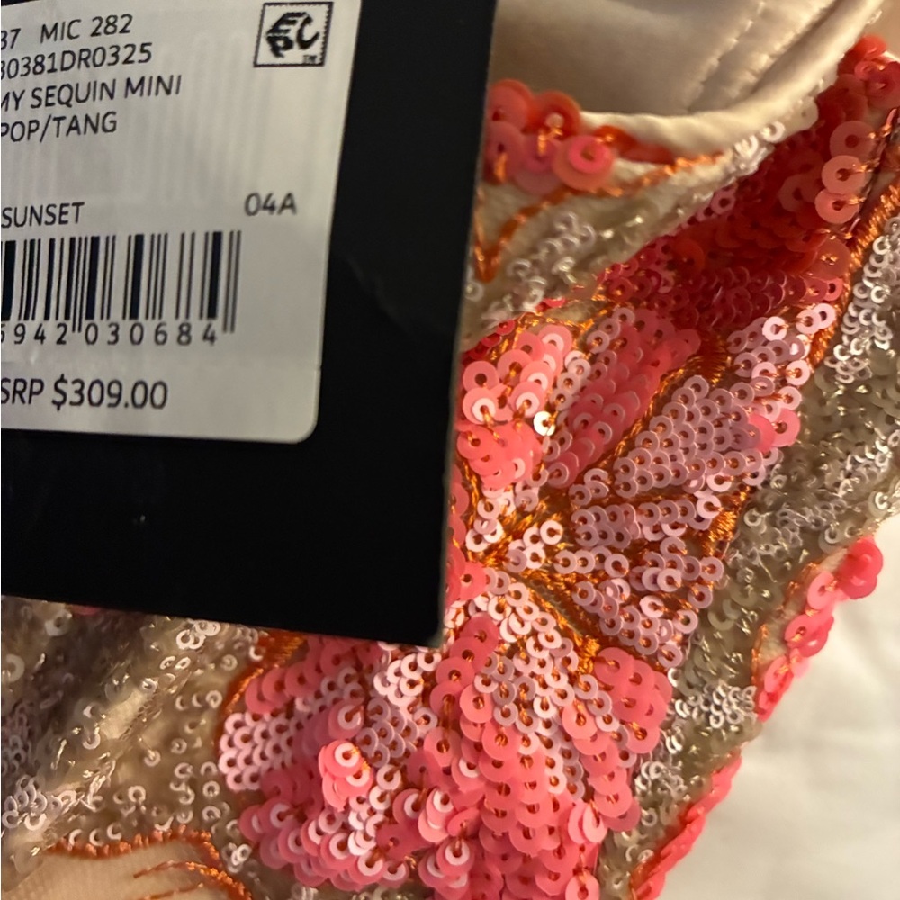 Marchesa Pink & Gold Sequin Floral Mini Dress - Picture 4 of 4